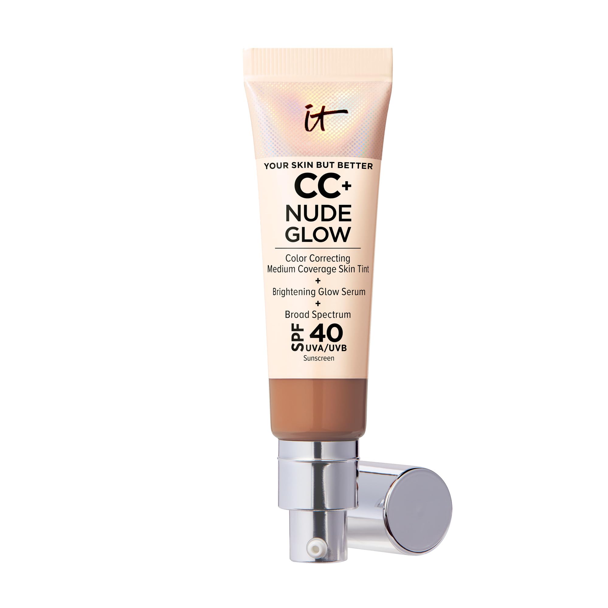 IT Cosmetics CC+ Nude Glow - Medium Coverage Foundation with SPF 40 & Brightening Glow Serum, Lightweight Skin Tint, 2% Niacinamide + Hyaluronic Acid, Up to 24H Hydration, Normal/Dry Skin - 1.08 fl oz