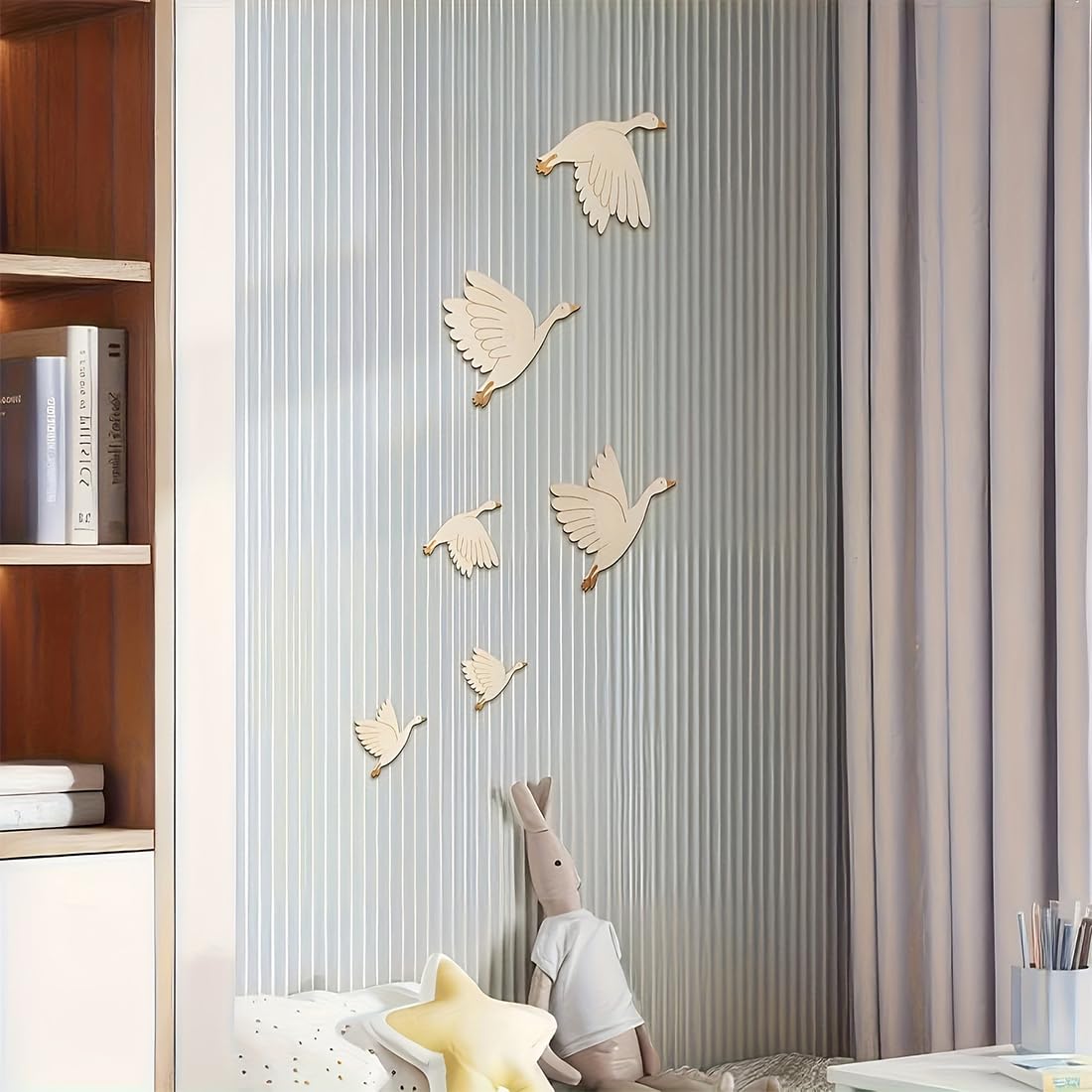 6 Pièces Autocollant Mural Enfant Cygne Décoration Murale en Bois pour Chambre d'Enfant Décoration Bricolage DIY Peinture Artisanat Murale De La Maison