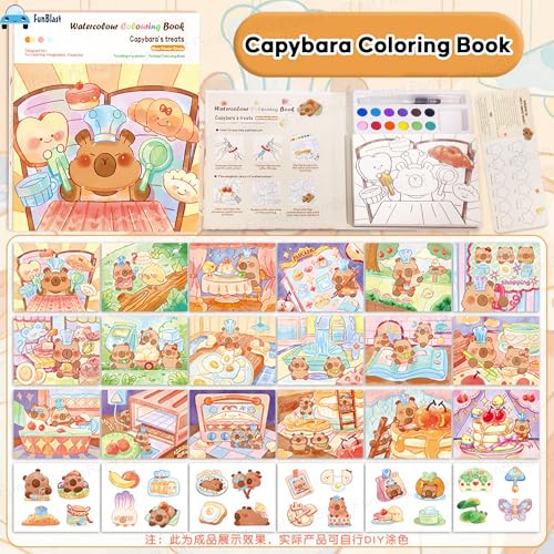 Image of FunBlast Capybara Coloring Book for Kids - Watercolor Painting Book Set, DIY Graffiti Coloring Note-Book with Watercolor Gouache Brush, Creative Coloring Book for Kids (Capybara)