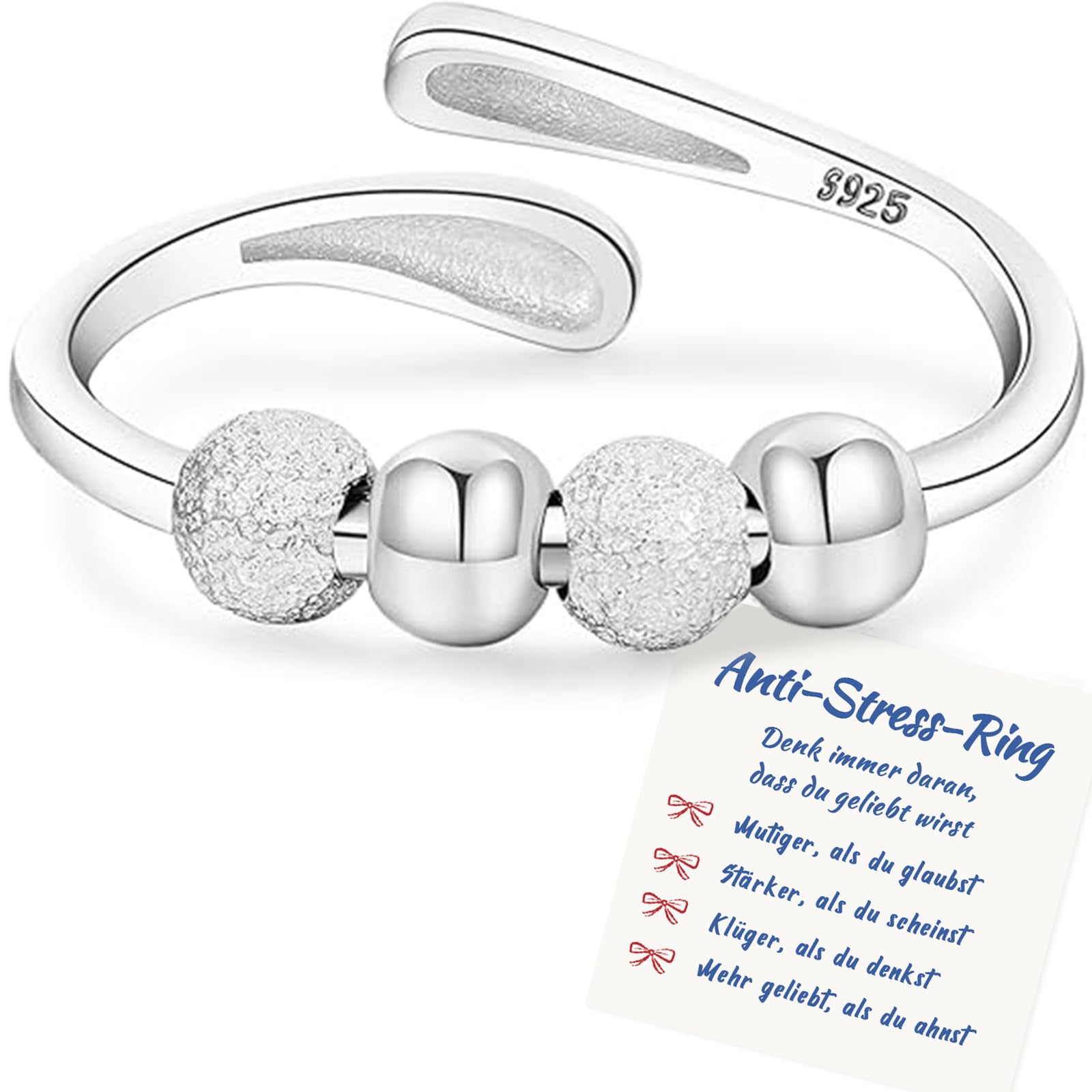 Senteria Angst-Ringe für Frauen - Verstellbare Sterling Silber Ringe mit Perlen - Stress Spinner Ringes für Frauen - Fidget Ringes gegen Angst