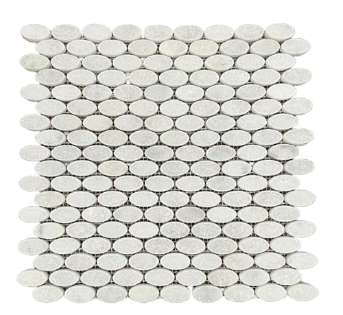 (5 Fliesen) Mosaik Fliese Marmor Naturstein Ellipse Carrara Antik Marmor Mosaik Marble für BODEN WAND BAD WC DUSCHE KÜCHE FLIESENSPIEGEL THEKENVERKLEIDUNG BADEWANNENVERKLEIDUNG Mosaikmatte