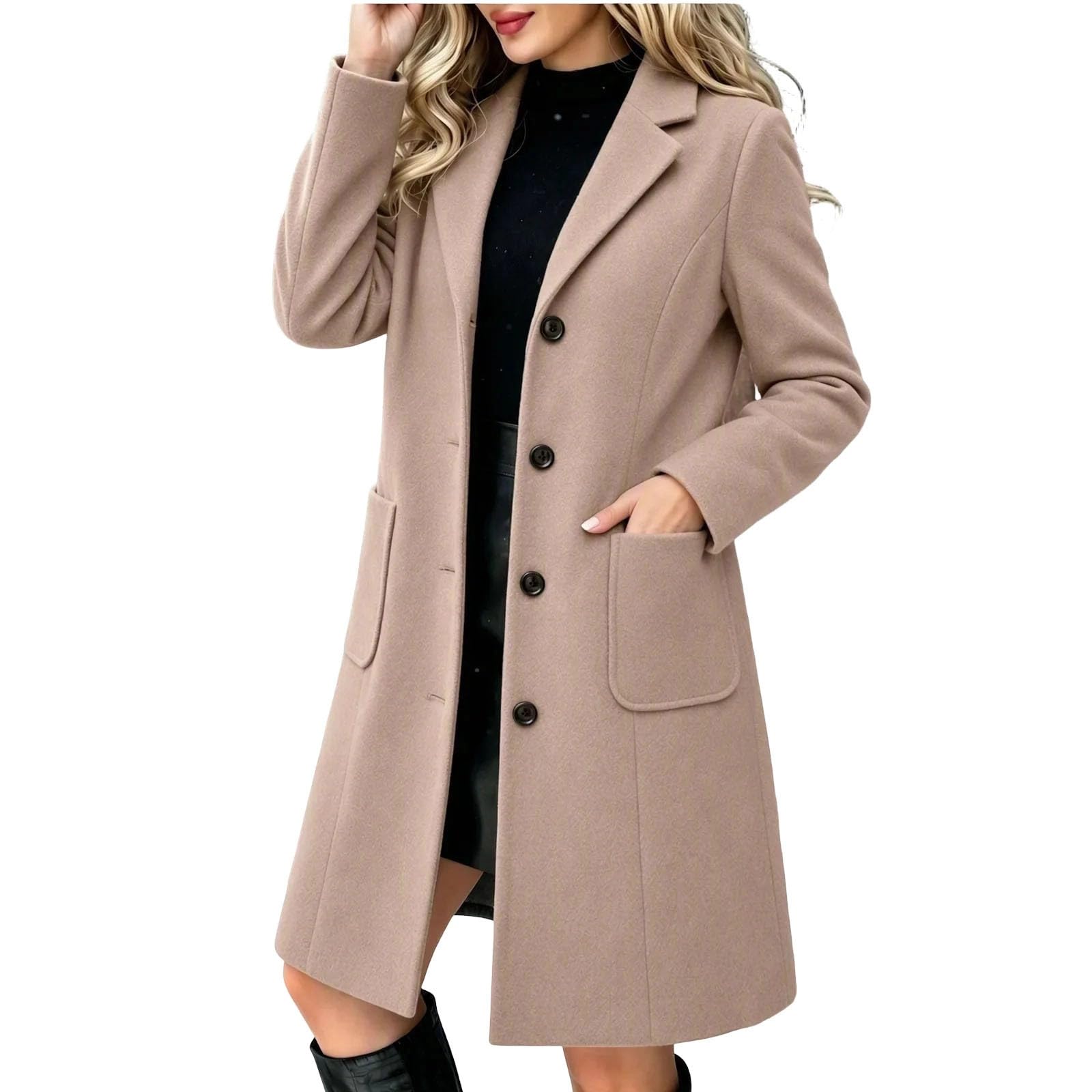 Wollmantel Damen Winter Trenchcoat Lang Winterjacke Warm Mantel Wolljacke | Wintermantel mit Taschen Übergangsmantel Elegant Übergangsjacke Herbstjacke Lässig Outdoorjacke