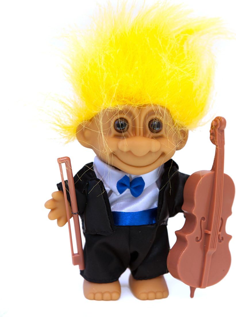 Russ Berrie My Lucky Symphony Musician Troll w/Tuxedo & Cello - Yellow Hair