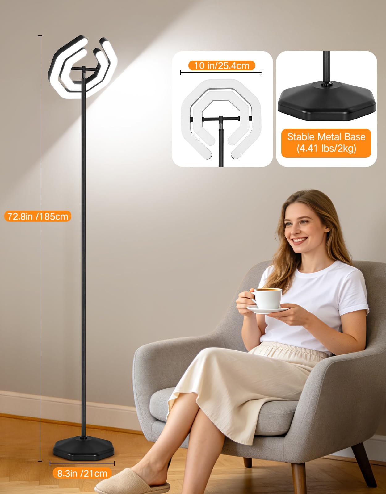 OUTON Lampa stojąca LED, lampa sufitowa, możliwość ściemniania | pilot zdalnego sterowania, 4 temperatury barwowe, nowoczesna lampa stojąca do salonu, sypialni, biura