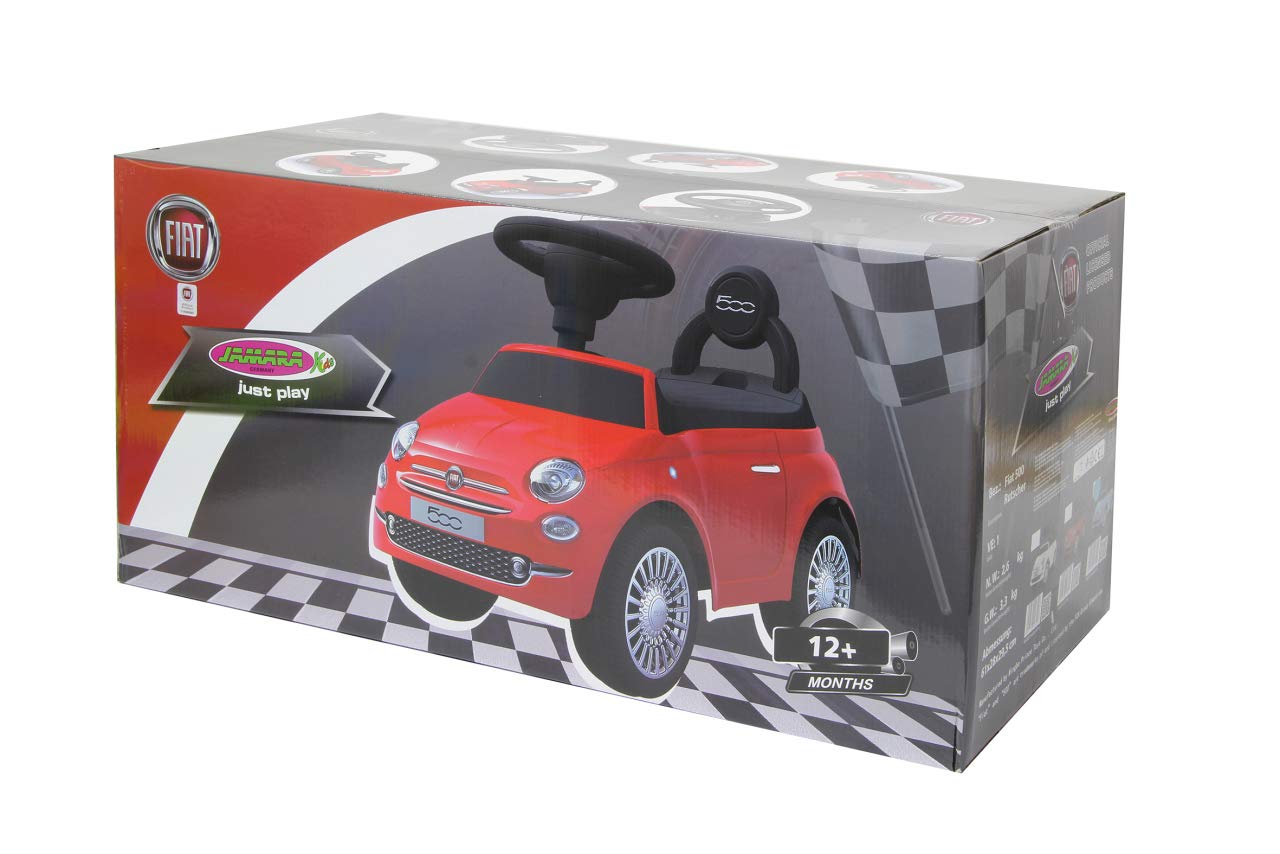 JAMARA 460436 FIAT 500 ślizgacz samochodowy dla dzieci, oficjalnie licencjonowany, bagażnik pod siedziskiem, uchwyt do pchania i trzymania, różne dźwięki, klakson, wierny wygląd, różowy
