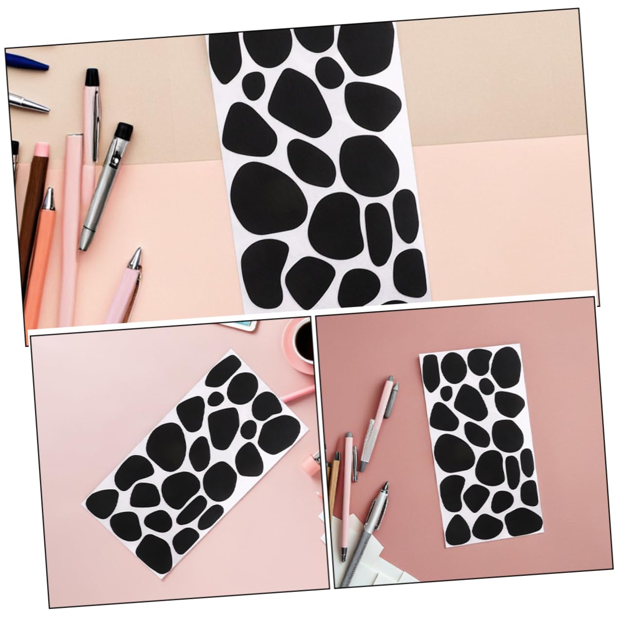 STOBOK 10sheets Self-Adhesive Cow Pattern Felt Stickers Black Decorative Circles for Crafts Unique Irregular Shape Felt Pads for Home Decor and Costumes