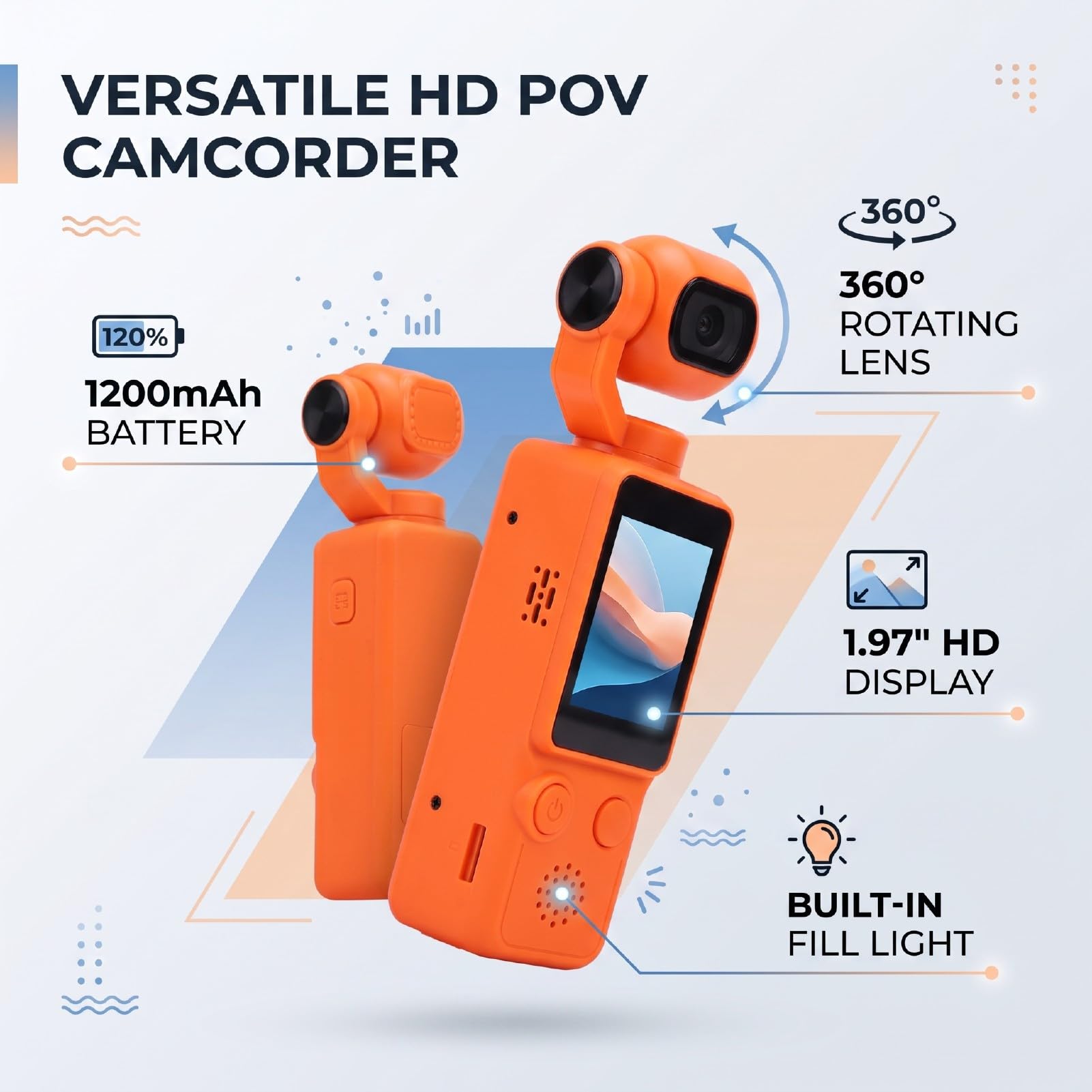 ASHATA Videocamera Sportiva Azione Rotazione 360°, Obiettivo Pivotante HD