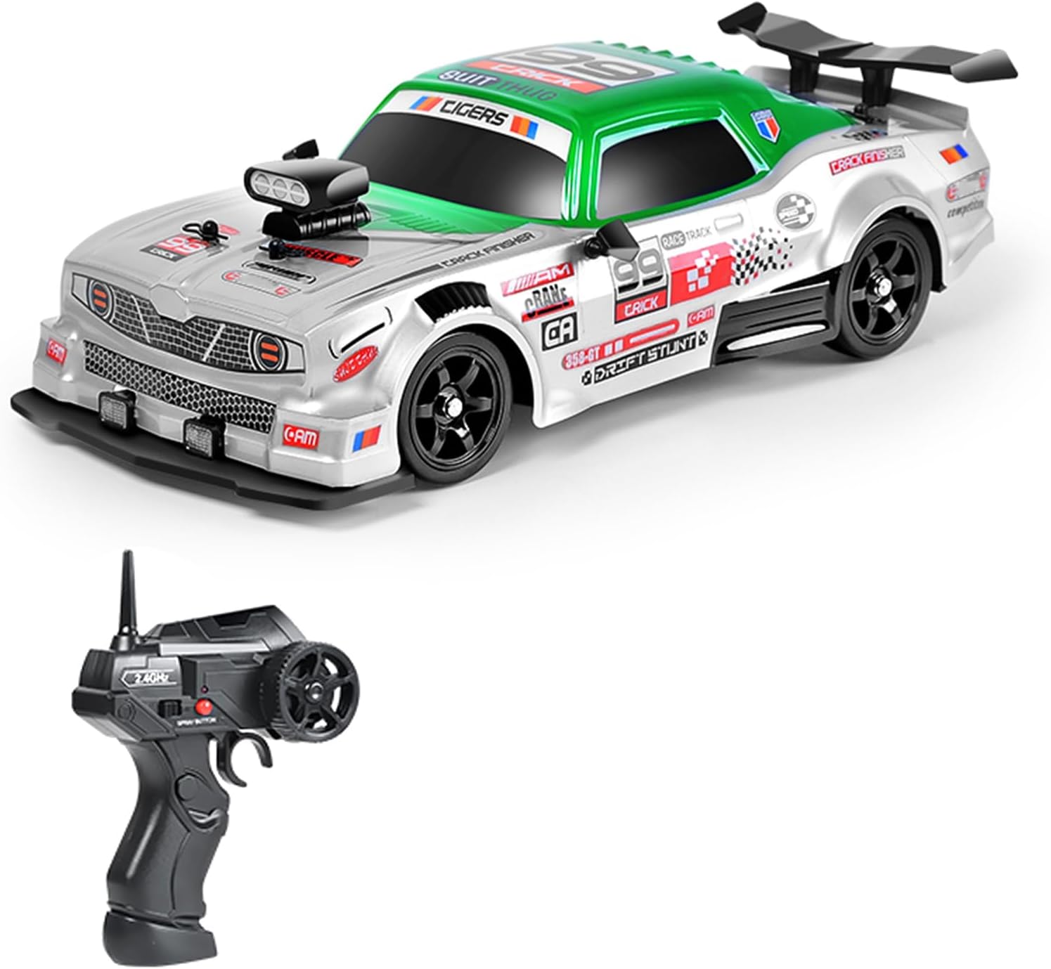 Eacam Drift Car 1/16 2.4GHz 4WD Race Car Kids Gift with LED Lights & Replaceable Tires