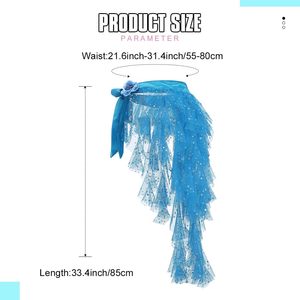 TWINKLEDE Belly Dance Hip Scarf Sequin Tulle Skirt High Low Tutu Skirts Rave Outfit for Women