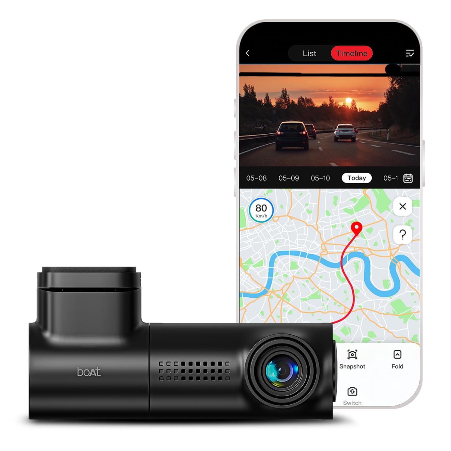 Boat 2026 Edition Hive Dashcam E1, 1296P Full HD Recording, G-Sensor Emergency Recording, Loop Recording, Low Light Vision, Wide Angle FOV, Built-in Wi-Fi, Mic, Speaker, App Support (Space Black)-image-19