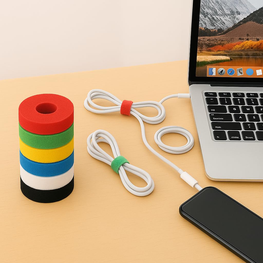 ADAPTOLL Cırt Cırt Sabitleyici Kablo Düzenleyici 5 metre x 1cm Kanca ve Döngü Kayışları, Tekrar Kullanılabilir, Çift Taraflı Kanca Rulo Düzenleyici Kayışlar, Bağlama Bandı (Sarı)