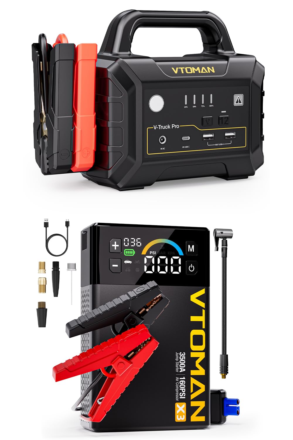 VTOMAN X3 Jump Starter with Air Compressor 3500A Portable Car Battery Jumper Starter 9L Gas 8 5L Diesel