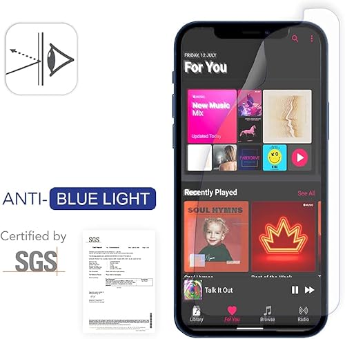 Miniatura 4 de ARMOR Protector de pantalla de cristal flexible para iPhone 12 Pro Max, antiluz azul con antirreflejos