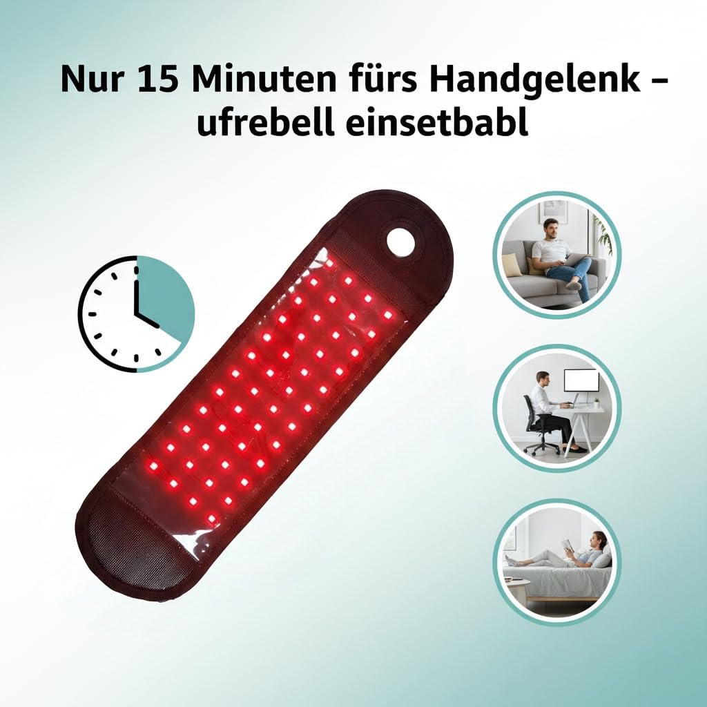 Infrarot Handgelenk Band 48 LED | Rotlichttherapie bei Schmerzen, Karpaltunnel & Steifheit | Ergonomisch, Wiederaufladbar (1pcs)