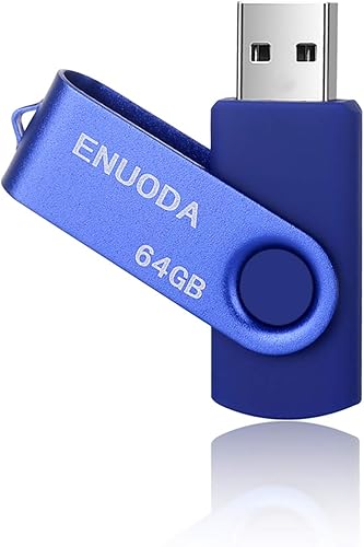ENUODA Unidad flash USB de 64 GB de 64 GB, diseño giratorio, USB 2.0, unidad de bolígrafo para almacenamiento y respaldo (azul)