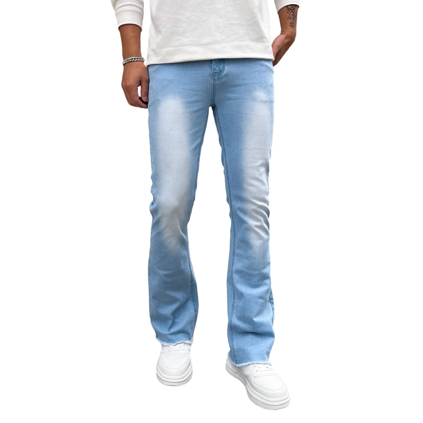 lcyhony Mens Jeans Skinny Comfy High Rise Straight Leg Bootcut Jeans Stretchy Frayed Hem Casual Work Denim Pants
