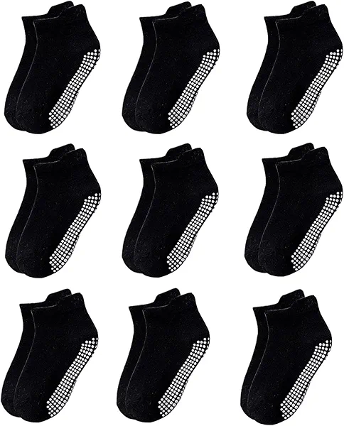 HayFeel Baby Non Slip Grip Socks Cotton 9 Pack for Kids Ankle Cute Socks Toddlers Kids Boys Girls