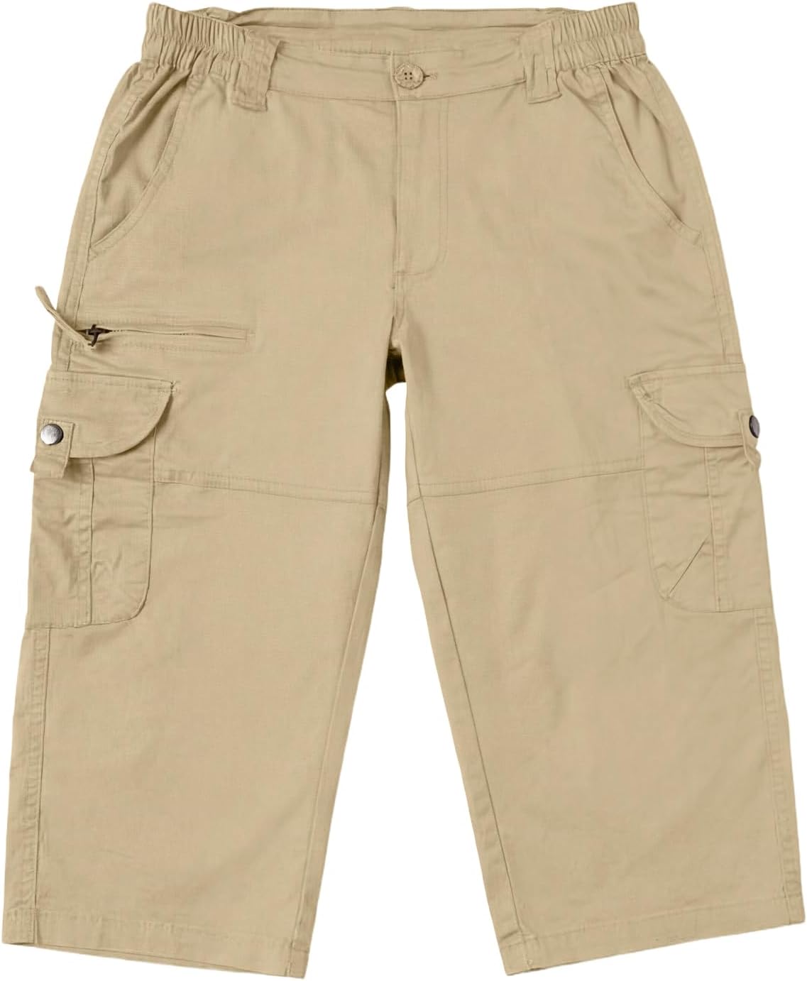 Cotton Capri Hiking Shorts Mid Rise Womens Cargo Shorts Casual Travel Outdoor Shorts with Multi-Pockets Elastic Waist