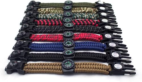 Miniatura 7 de Pulsera de supervivencia 21 en 1, 7 núcleos de cuerda de paracaídas de emergencia, kit de equipo de pulsera deportiva de emergencia, brújula