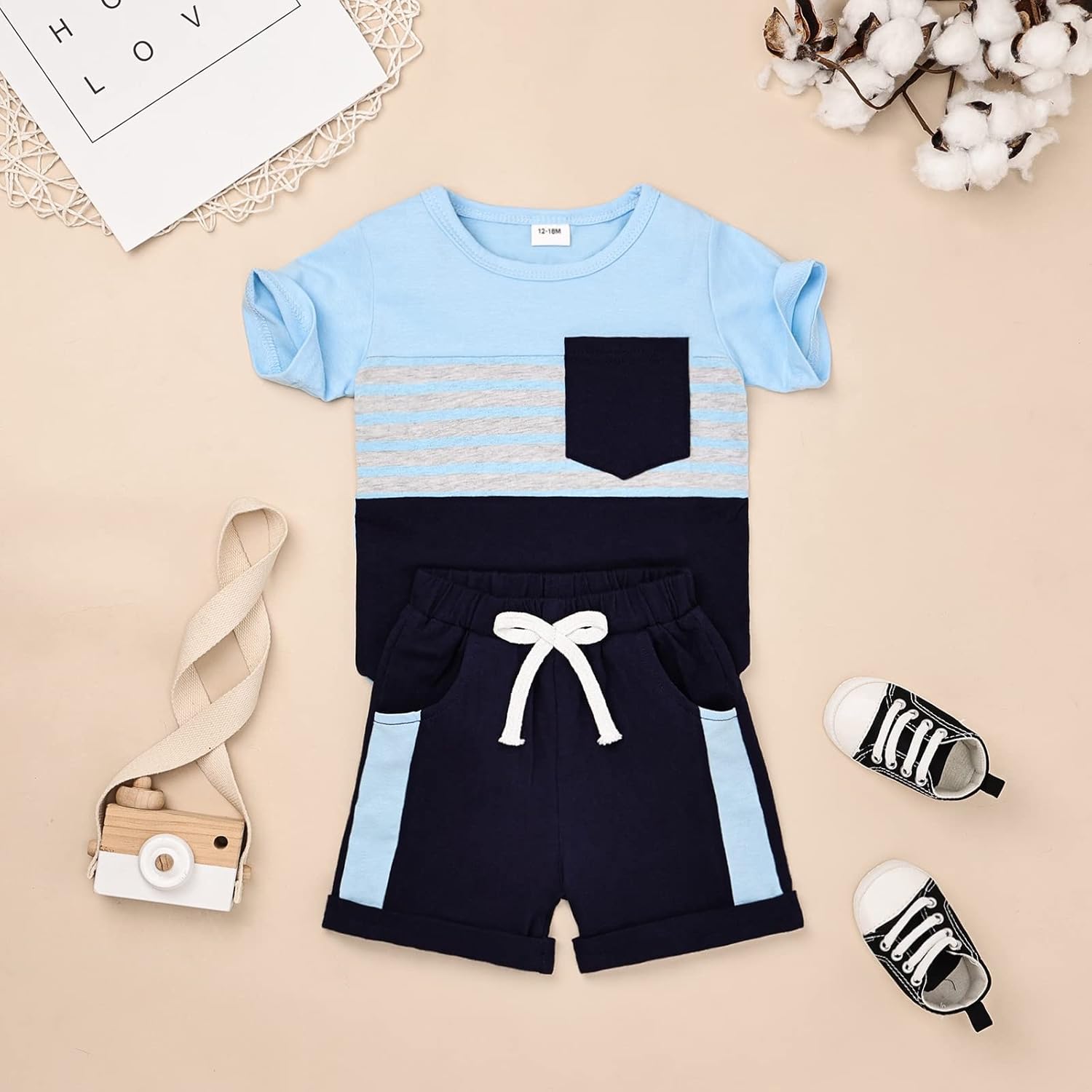Toddler Boy Clothes Baby Boys Summer Outfits Patchwork Short Sleeve T-Shirt Shorts Set Summer Clothes Set 12M-5T - Image 2
