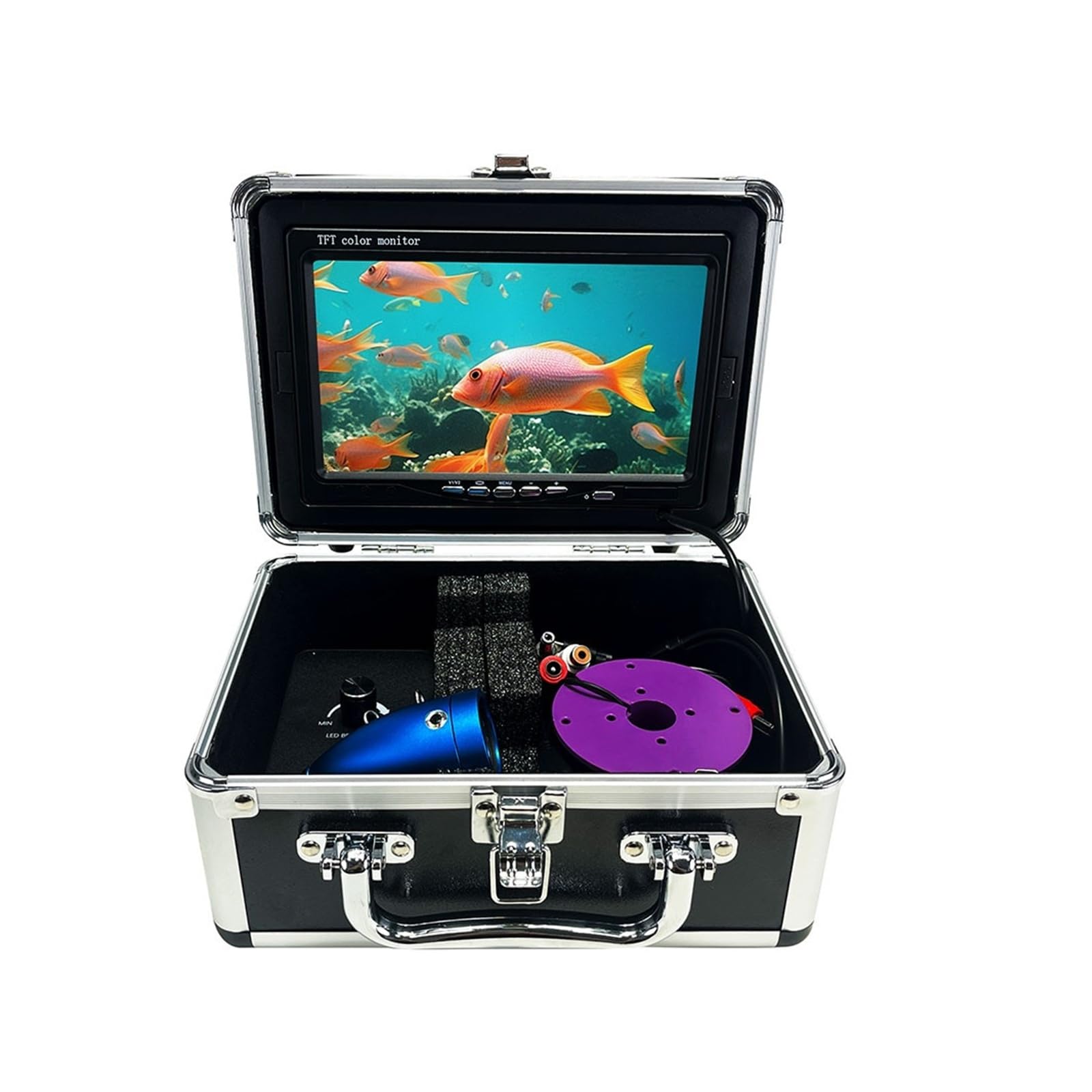 Detector de Peces, Buscador de Peces Cámara Pesca submarina 12 Uds LED Blancos Luces IR Monitor 7 Pulgadas Caja Aluminio(30m)