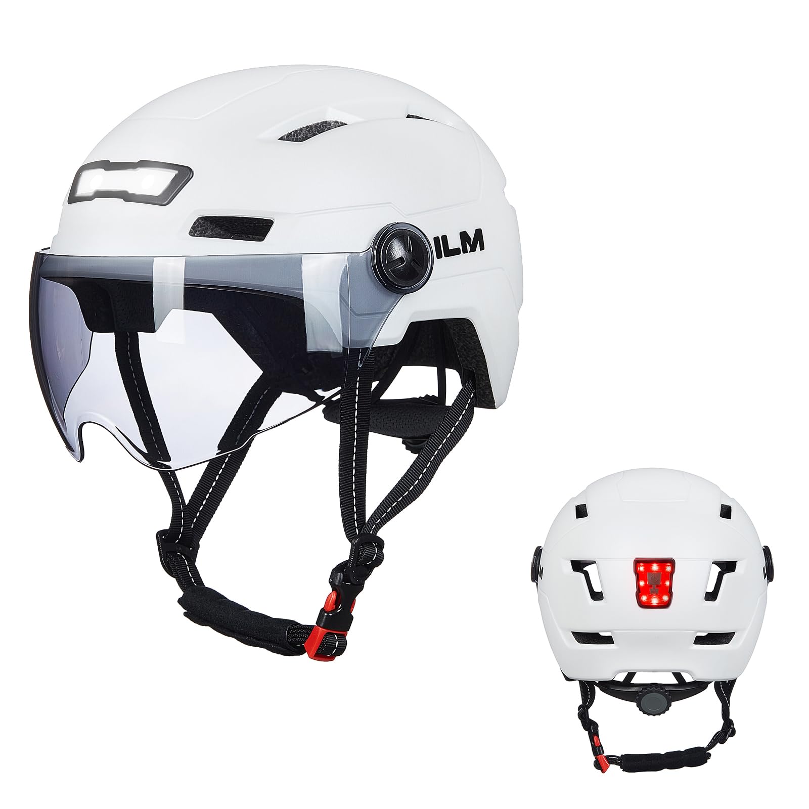 ILM Adult Bike Helmet with USB Rechargeable LED Front and Back Light Mountain&Road Bicycle Helmets for Men Women Removable Goggle Cycling Helmet E3-