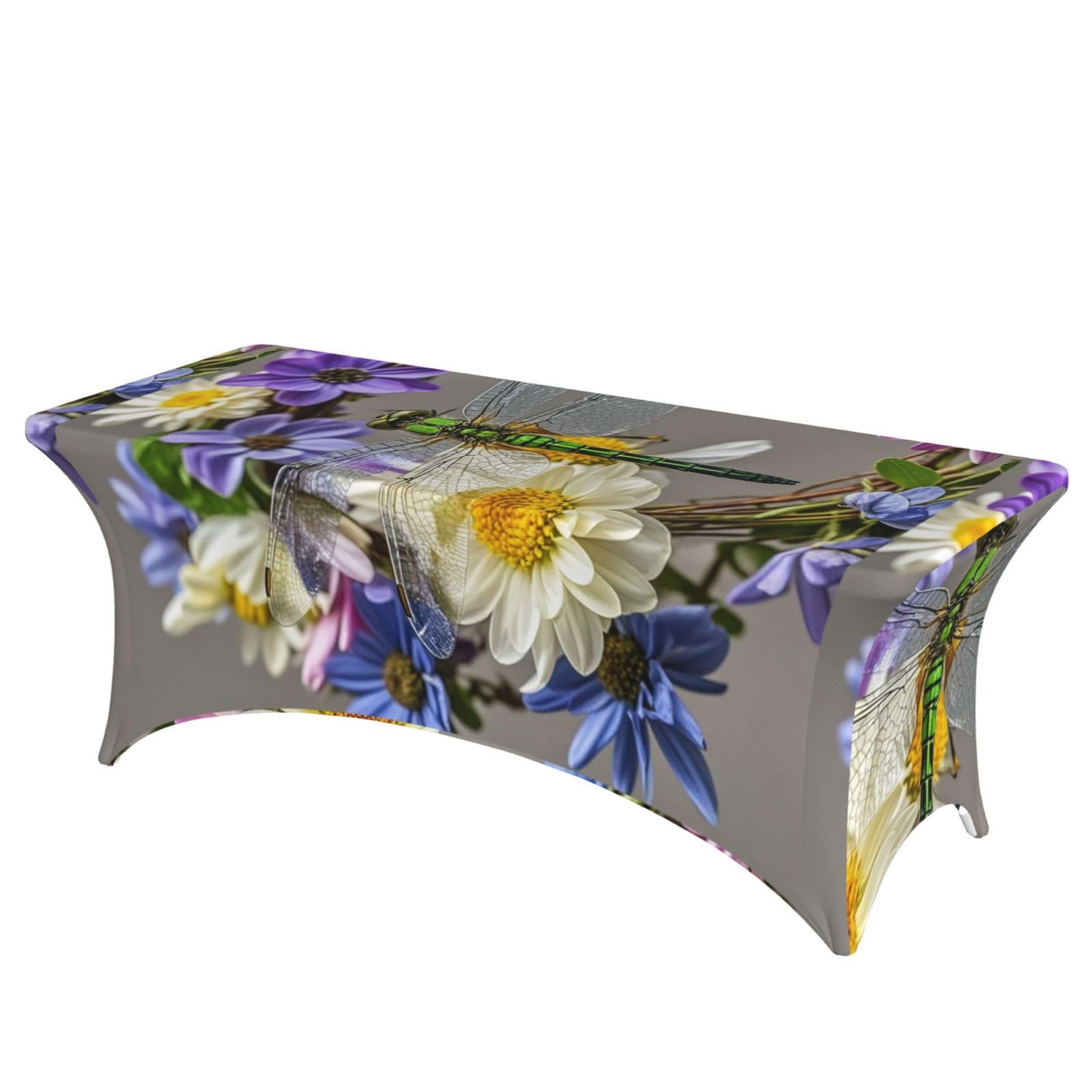 LMNGH Image of Dragonfly in Wreath Decorative Tablecloth Protector for Wedding, Banquet & Parties6FT Spandex Rectangle Tablecloths, Stretch Washable Table Cloth Wrinkle Free Patio Table Cover