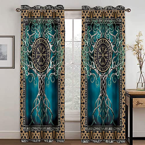 Viking Curtains For Bedroom Living Room Kitchen, Norse Mythology Design Blackout Curtains 27.5X39 Inch 2 Panels Set, Decorative Patterned Window Treatments Drapes Grommet Top (I816) #TOP9