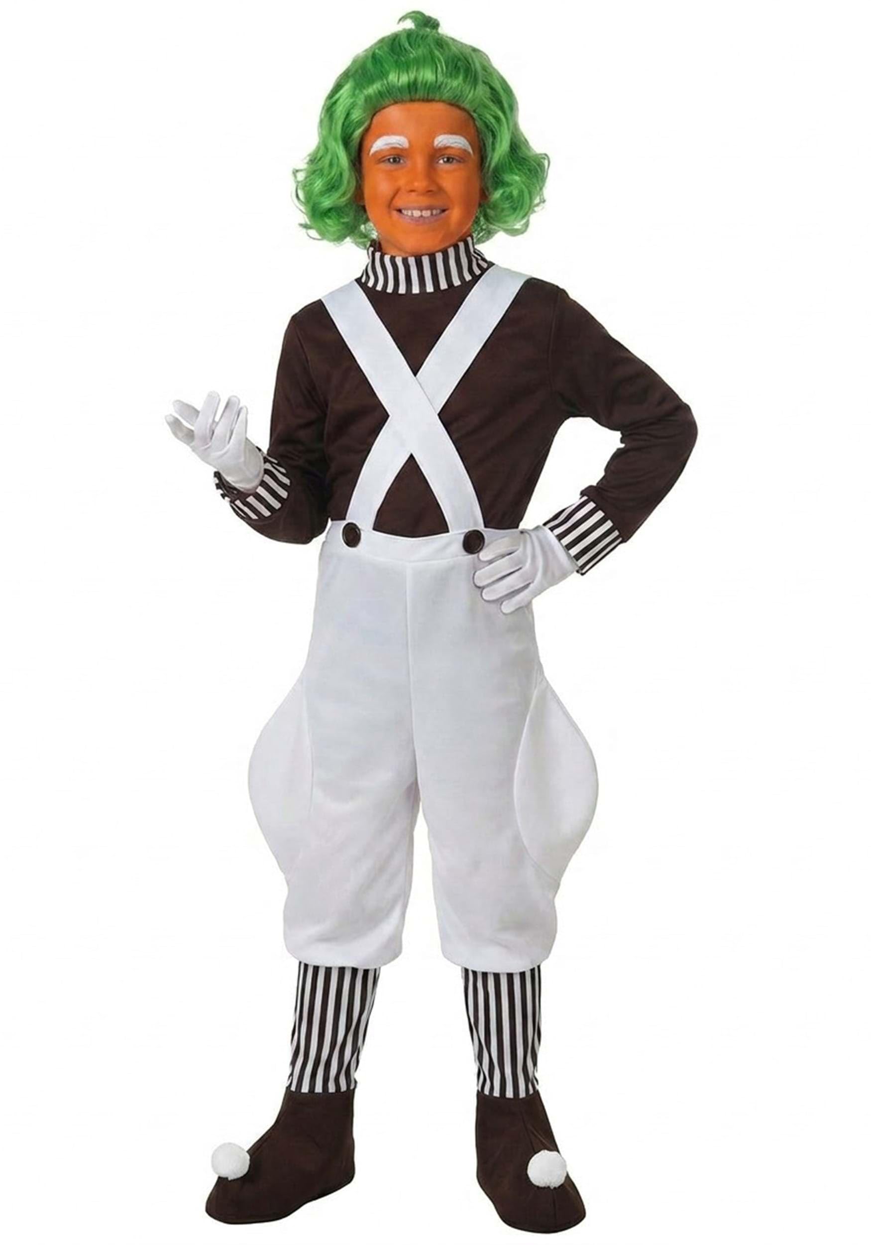 Fun Costumes Kid's Chocolate Factory Worker Costume, Candy Factory Employee Halloween Outfit, Orange Worker & Green Hair Large Costume