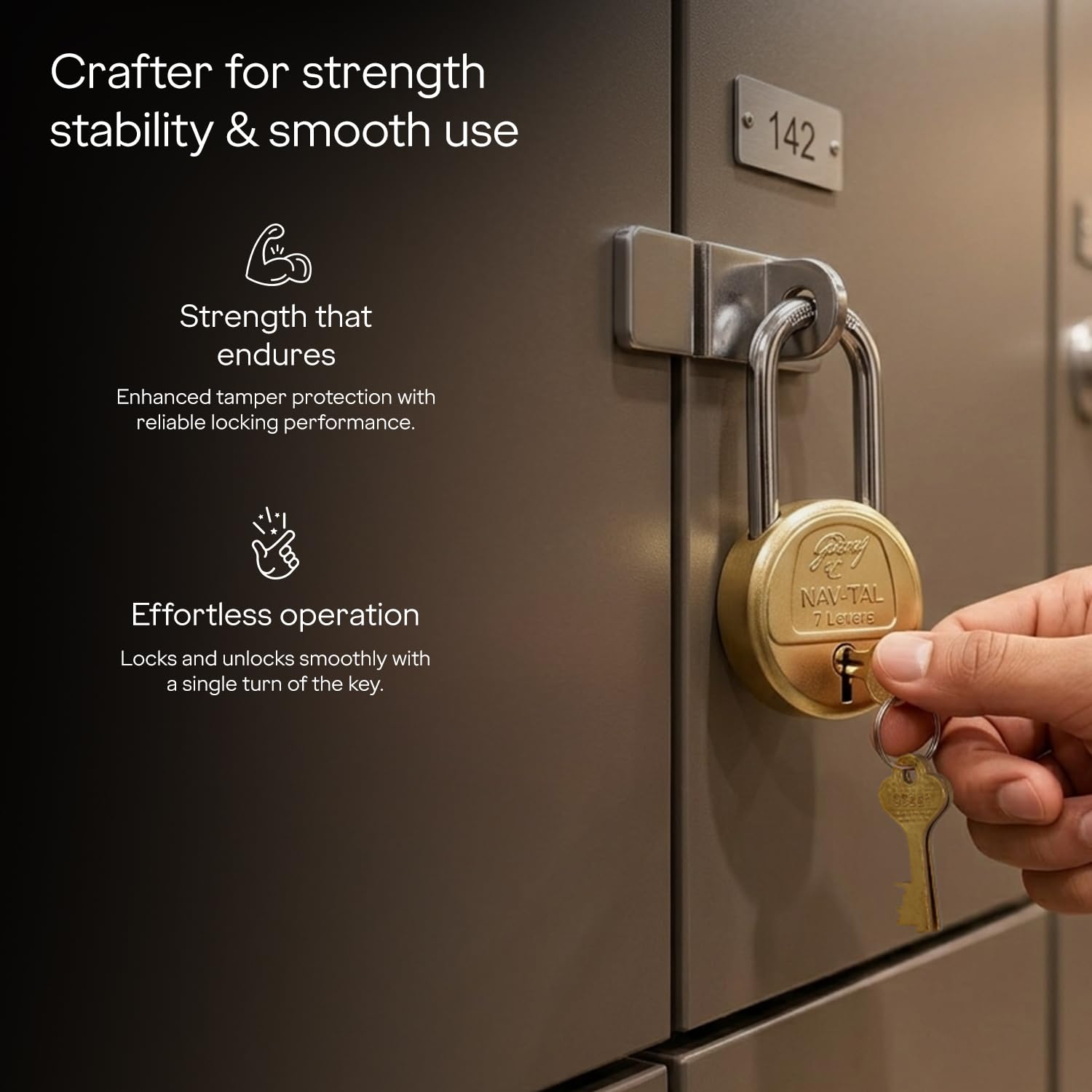 Godrej Locks I Navtal 7 levers 65 mm I 3 Keys I Long Hardened Shackles I for Padlock for Main Door I Gate Lock I Tool Box, Shutters, Shops & Offices I Brass Finish | 1 Year Warranty — Amazon image 7