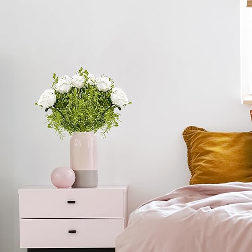 Miniatura 3 de 12Pcs Artificial Rose Flowers, Fake Silk Rose Flowers, Vintage Rose with Long Stem, Real Touch Bridal Wedding Bouquet for DIY Wedding Bouquet Table