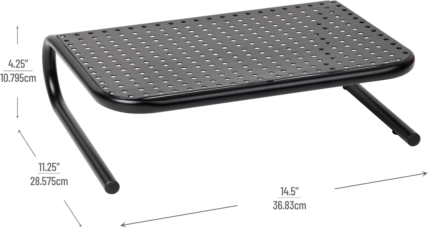 Mind Reader Monitor Stand, Ventilated Laptop Riser, Desktop Organizer, Office, Metal, 14.5"L x 11.25"W x 4.25"H, Black