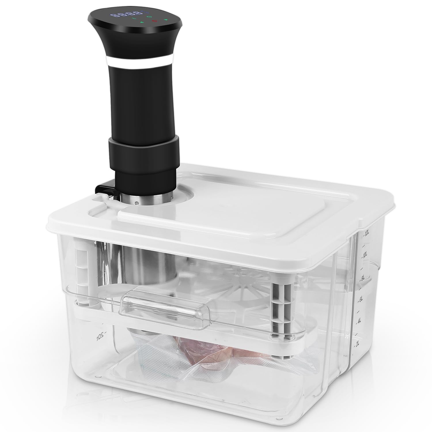 Contenedor de cocción al vacío a baja temperatura con 1 tapa y 1 rejilla, 12 L, recipiente para termoinmersión adecuado para cocinar al vacío de varias marcas