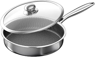 Frying Pan Non Stick With Lid, Stainless Steel Honeycomb Frying Pan, Skillet Pfoa & Ptfe Free Cookware - All Cooktops Compatible Dishwasher And Oven Safe (Diameter:9.4inch)
