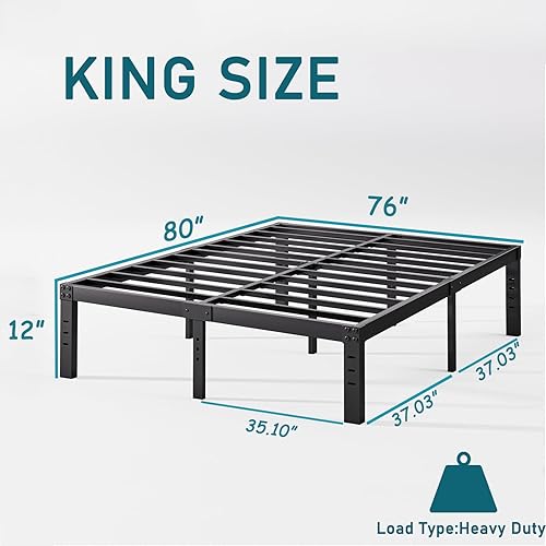 Miniatura 44 de Marco de cama Queen de 18 pulgadas de alto, no necesita somier, plataforma de metal resistente, tamaño Queen para personas pesadas, fácil montaje,