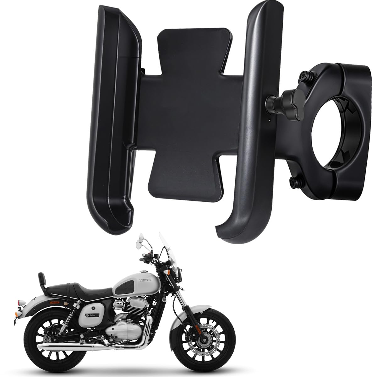 WHIPONE CNC Metal Bike Mobile Holder Compatible for Yezdi Roadster, 360° Rotation Phone Mount Cradle for Bicycle & Motorcycle, Handlebar for All Smartphones, Anti-Slip, Full Grip (Black)-image-15