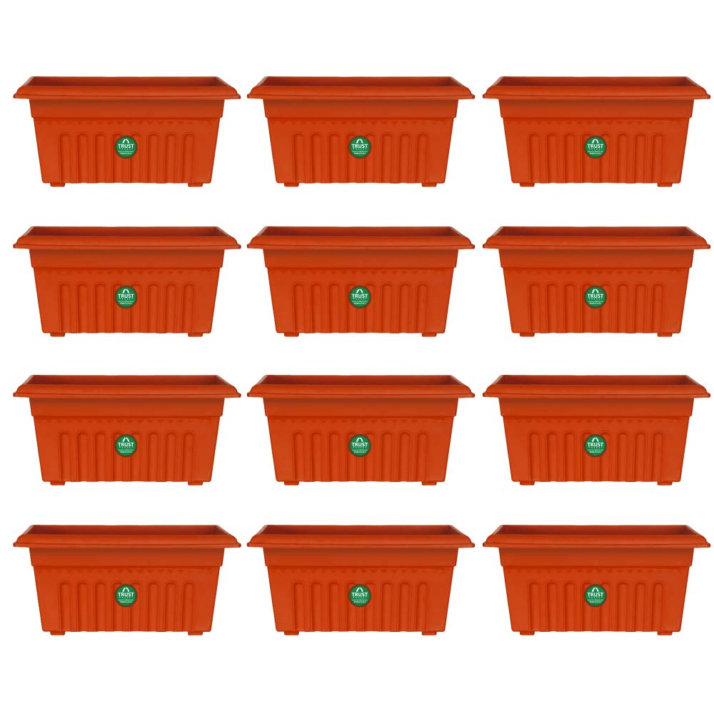 TrustBasket UV Treated Rectangular Plastic Planter (16 inches) - Terracotta Color - Set of 12 | Heavy Duty Highly Durable Plant containerGamla for Indoor Home Decor & Outdoor Balcony Garden