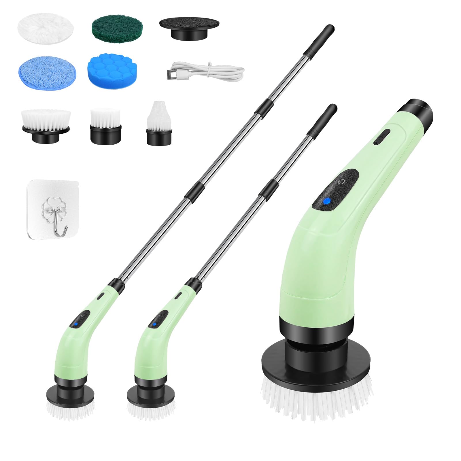 Cordless Cleaning Brush, Cordless Bathroom Scrubber with 1500mAh Battery, 2 Speeds & 350RPM Electric Spin Scrubber, 7 Replaceable Cleaning Heads with Detachable Handle for Kitchen & Home Cleaning