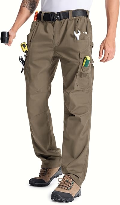 Mens Cargo Tactical Pants with 11 Pockets Work Hiking Water Resistant Lightweight Ripstop Military Pants