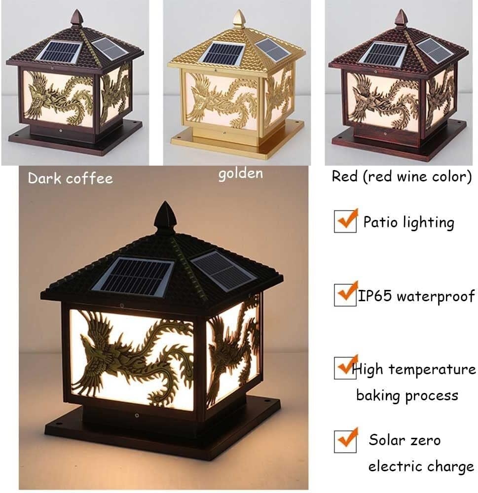 Zewnętrzna lampa filarowa Solarna wodoodporna lampa filarowa do willi Ogród Dziedziniec Ziemia Krajobraz(Nero,40cm)