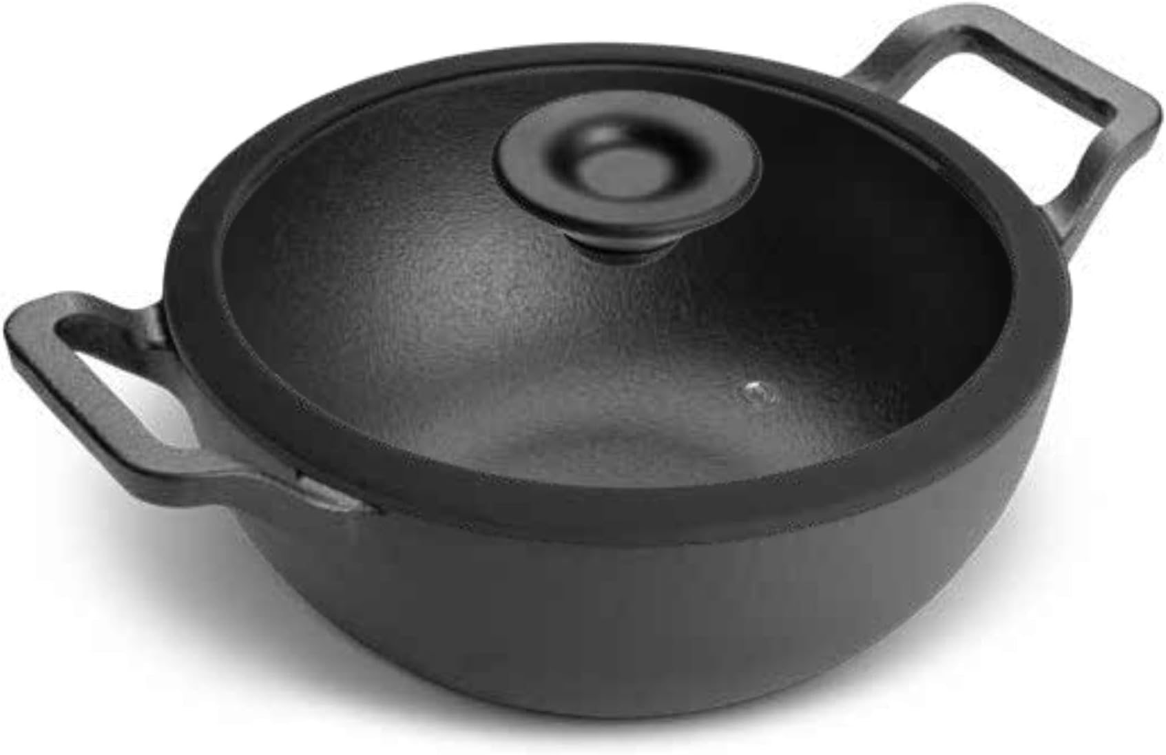 Prestige Cast Iron Kadai 24 CM | Iron Kadhai with Glass Lid for Cooking and Deep Frying | Pre Seasoned Induction Cookware | Black - PR48895