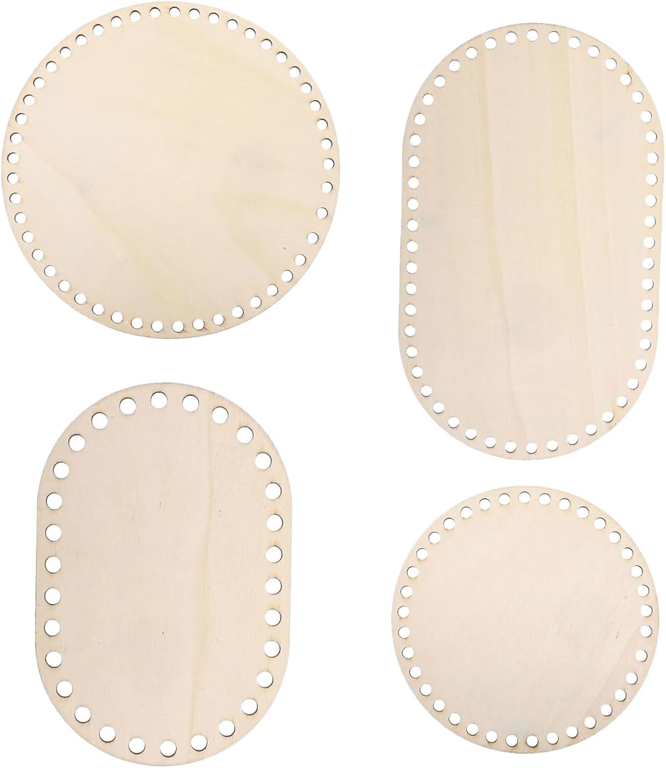 Generic 4pcs Natural Wood Basket Bottoms for Crochet DIY Craft Oval Round Bases Lightweight Rustic Wood Base for Weaving Supplies Home Decoration and Storage Organization