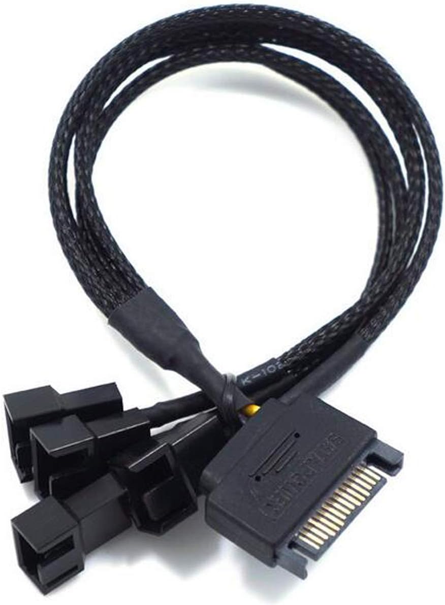 SATA to 4 x 3 Pin / 4 Pin PMW 12V PC Case Fan Power Adapter Cable 3-Pin or 4-Pin (PWM Connector) to 15 Pin SATA Computer Cooler Cooling Fan Splitter Y Power Cable 1-Pack