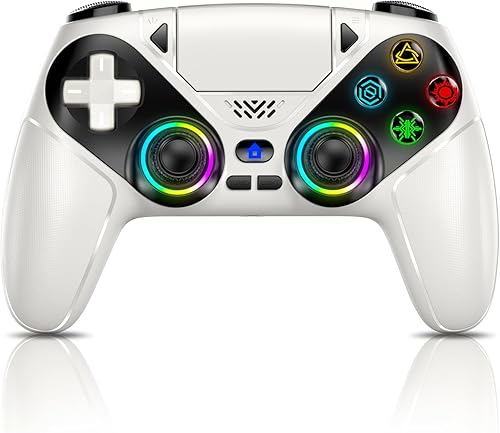 Gamrombo LED Wireless Controller for PS5, Compatible with PS5 Pro/Slim/PC, Dual Vibration, Macro/Turbo Function, 3.5mm Audio Jack, 6-Axis Motion Control Gamepad with Speaker(White)