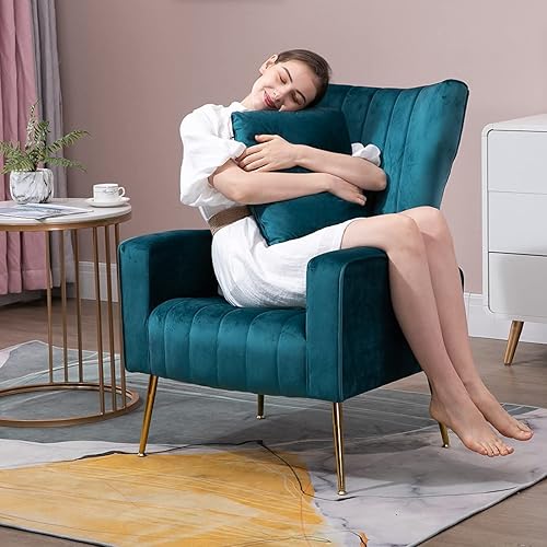 Miniatura 74 de Sillas modernas para sala de estar, sillón de terciopelo con almohada lumbar, sillas de dormitorio con respaldo alto, silla de tocador, silla de