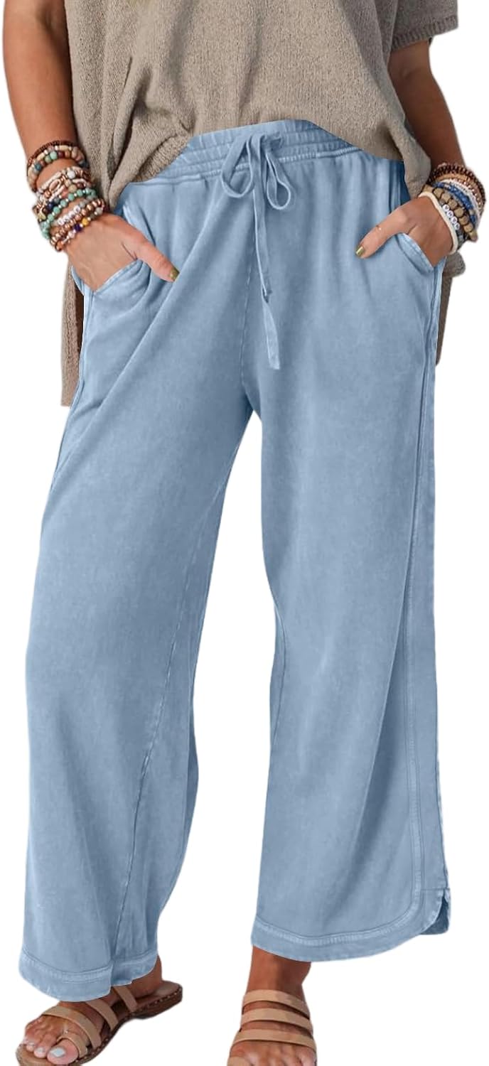 Womens Wide Leg Pants Casual High Waisted Palazzo Pants Lightweight Lounge Joggers Loose Yoga Sweatpants with Pockets