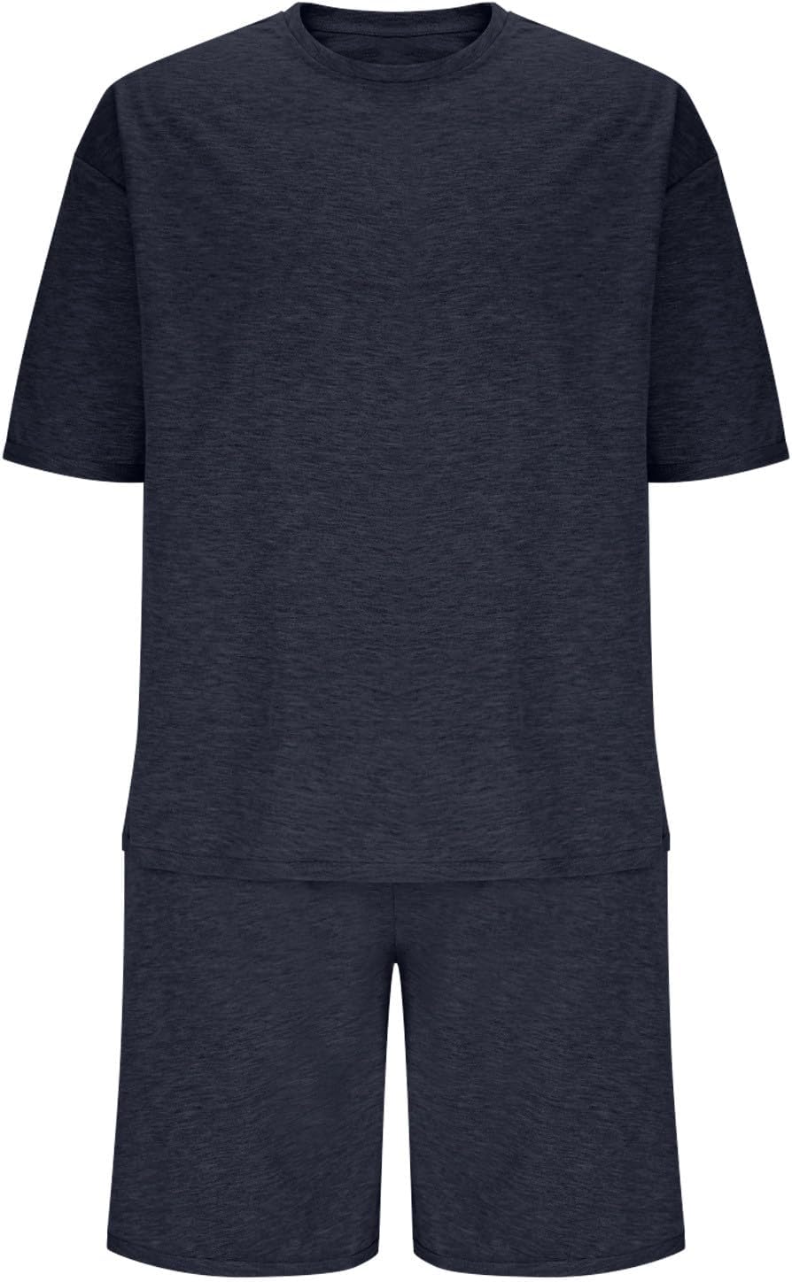 Mens Casual 2 Piece Outfits Summer Short Sleeve T Shirts and Shorts Tracksuit Set Jogging Sweat Short Sets Clothing Set