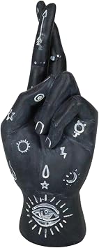 Ebros Gift Ancient Mystical Psychic Fortune Teller Chirology Palmistry Fingers Crossed Black Hand Palm Eye of Providence Astrology Symbols Figurine Decor Witchcraft Spiritual Divinity Statue