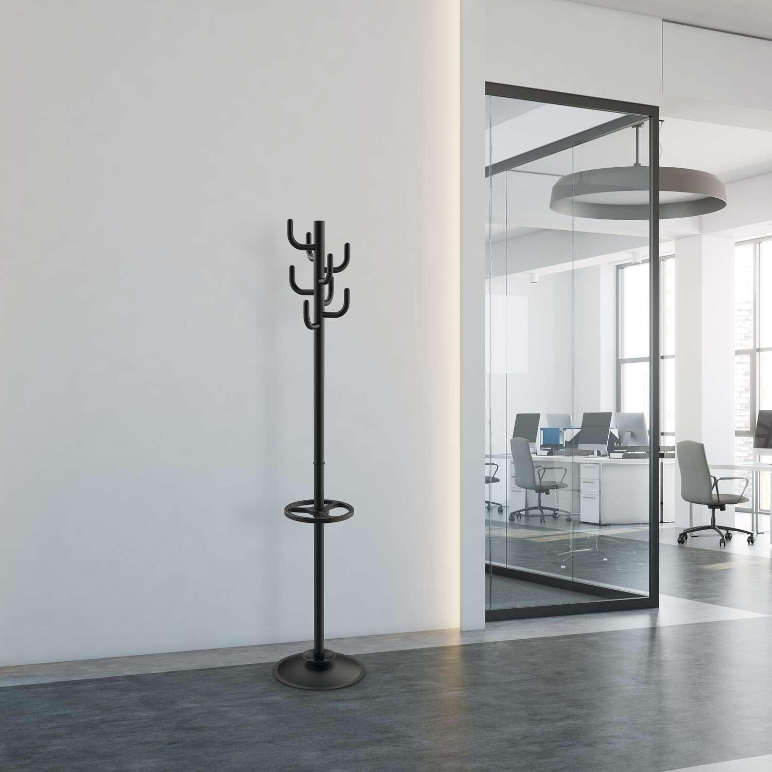 Maul Appendiabiti MAULpolaris, 36,5 x 36,5 x 177 cm, con porta ombrelli e 8 ganci, appendiabiti da corridoio per ufficio, reception, robusto appendiabiti in acciaio, nero