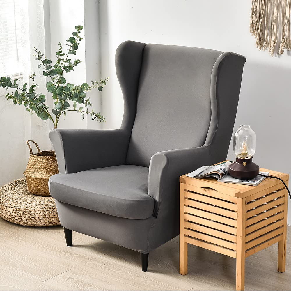 Copripoltrona con Orecchie 1 Posto Elasticizzato 2 Pezzi Coprisedile con Orecchie Fodera per Pouf Fodere per poltrone Elastiche Grigio Scuro